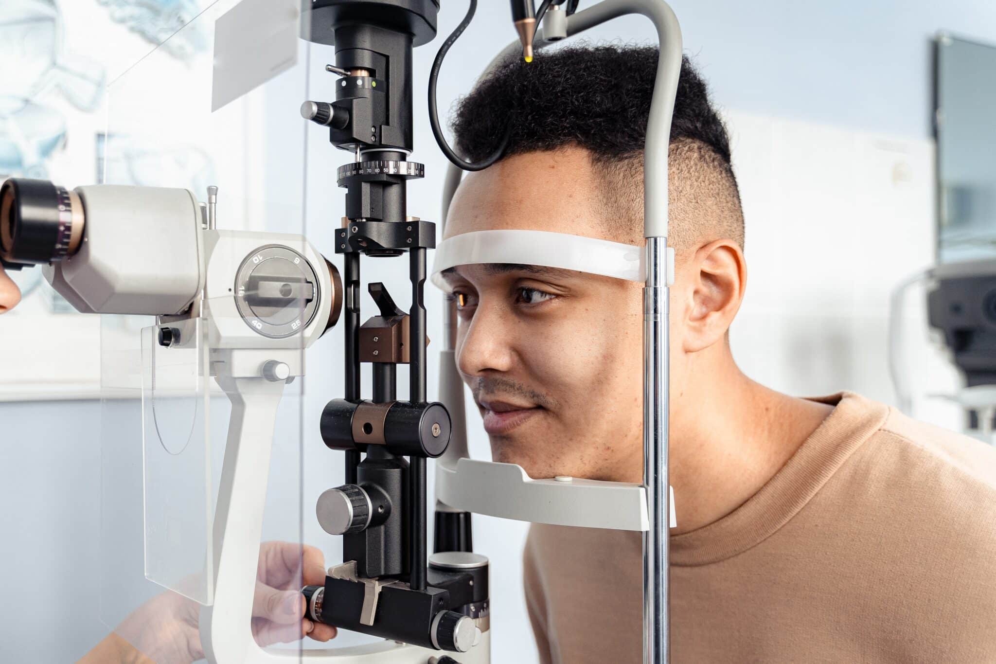 Man receiving an eye exam.