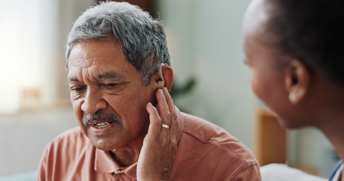 Man with hearing loss at the doctor